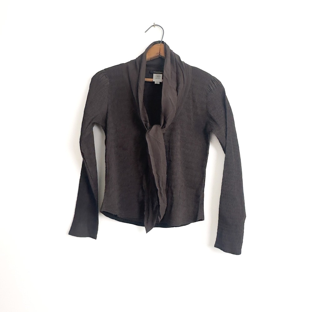 Cotelac Crinkled Knit Wrap Cardigan • French Made Brown‎ Lightweight Top - small